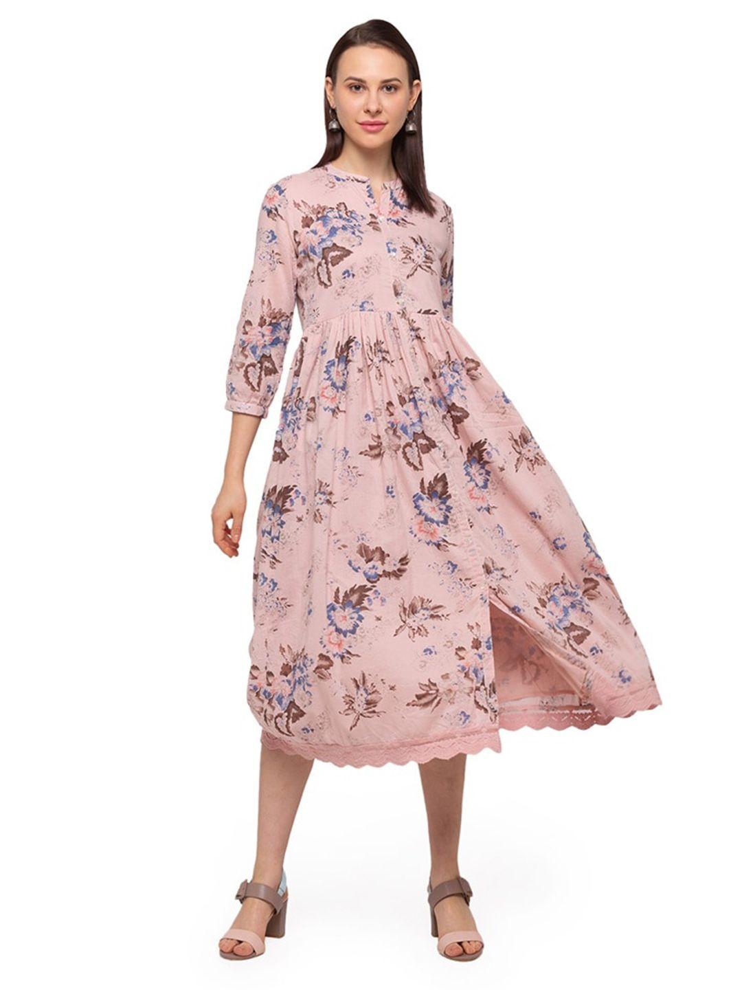 ethnicity pink floral midi dress