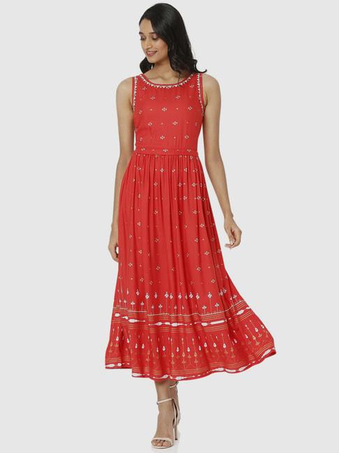 ethnicity red embroidered maxi dress