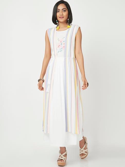 ethnicity white embroidered maxi double layered dress