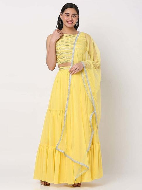 ethnicity yellow embellished lehenga choli set with dupatta