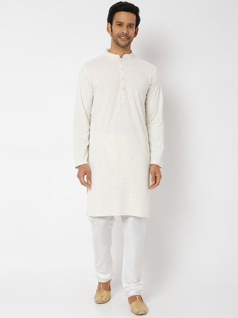 ethnicity beige embroidered kurta bottom set