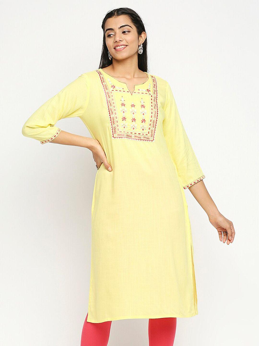 ethnicity geometric embroidered notched neck cotton kurta