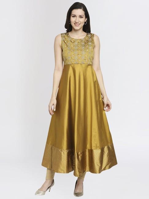 ethnicity golden embroidered flared kurta