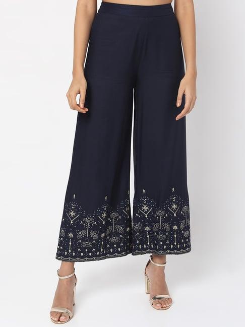 ethnicity navy embroidered palazzos