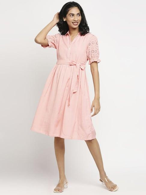 ethnicity pink embroidered a-line dress