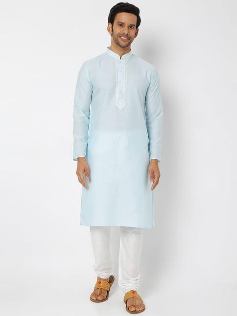 ethnicity sky blue embroidered kurta bottom set