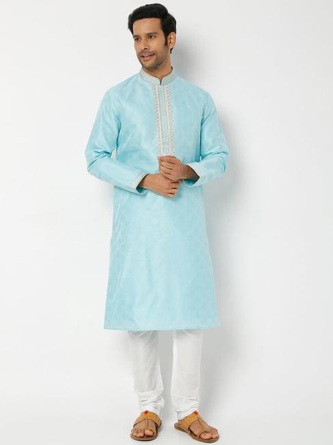 ethnicity sky blue embroidered kurta bottom set