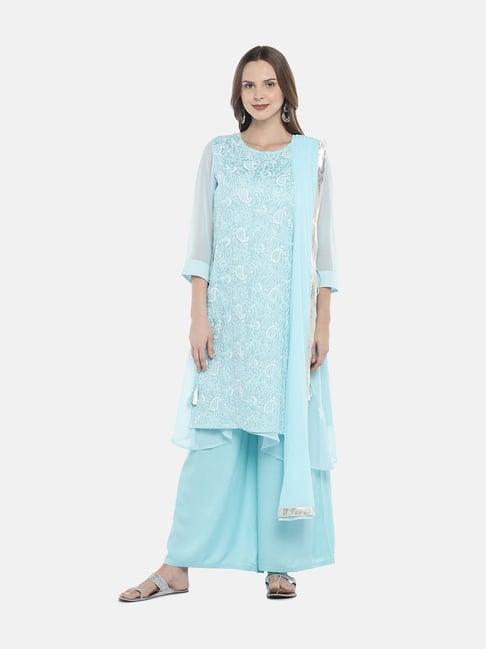 ethnicity sky blue embroidered suit set