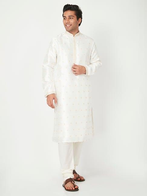 ethnicity white embellished kurta churidar set