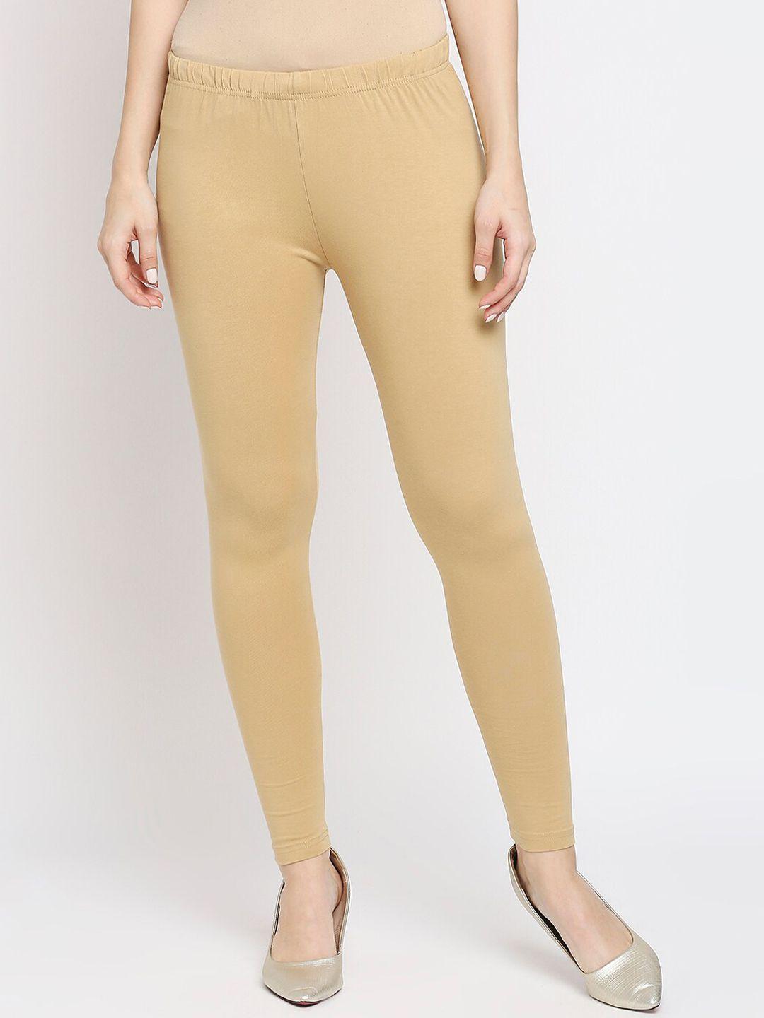 ethnicity women beige solid ankle-length leggings