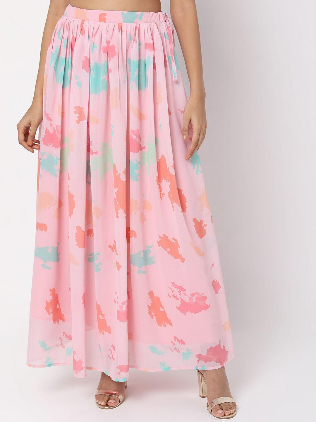 ethnicity women peach & blue abstract printed maxi skirt