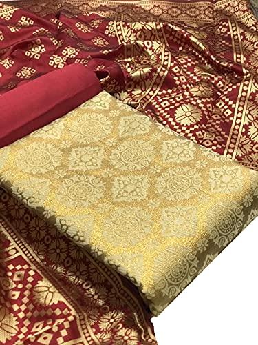 ethnicjunction women's banarasi silk unstitched salwar suit dress material material with dupatta (ej4020-209-banarasi brocade-gold_gold)