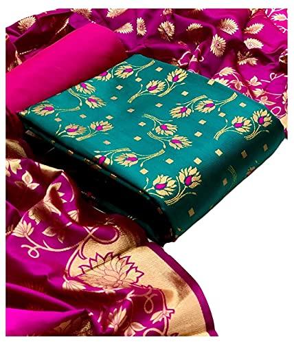 ethnicjunction women's banarasi silk unstitched salwar suit dress material material with dupatta (ej4023-301-guldasta-rama_rama)