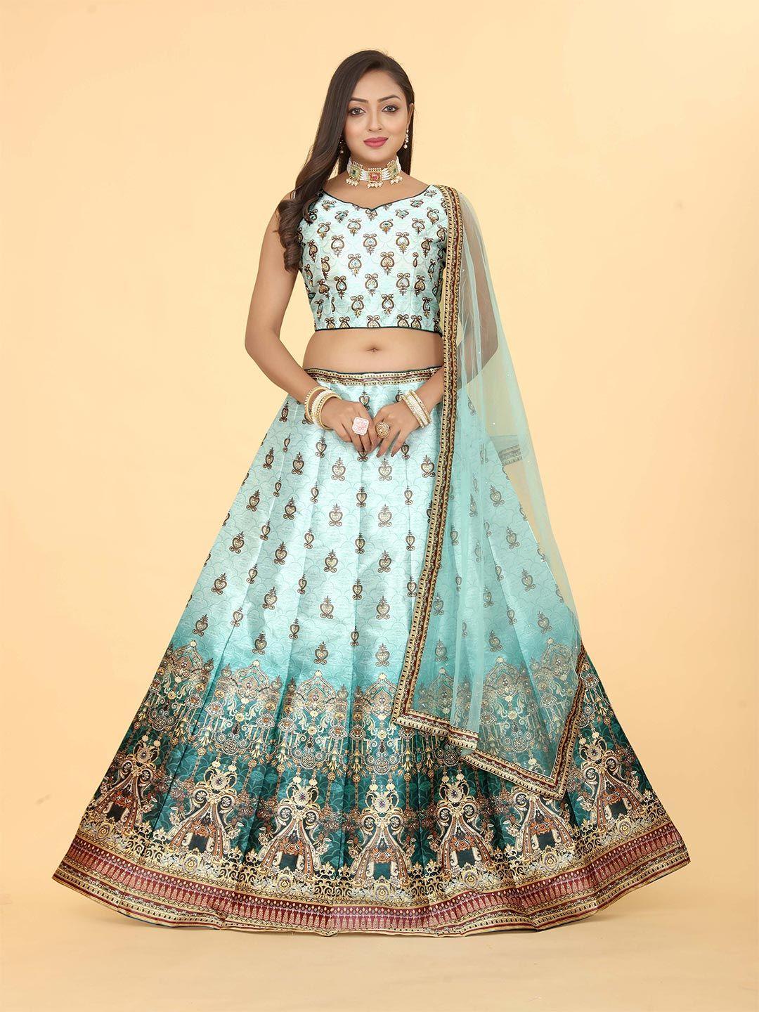 ethnictree ethnic printed beads and stones ready to wear lehenga & blouse with dupatta