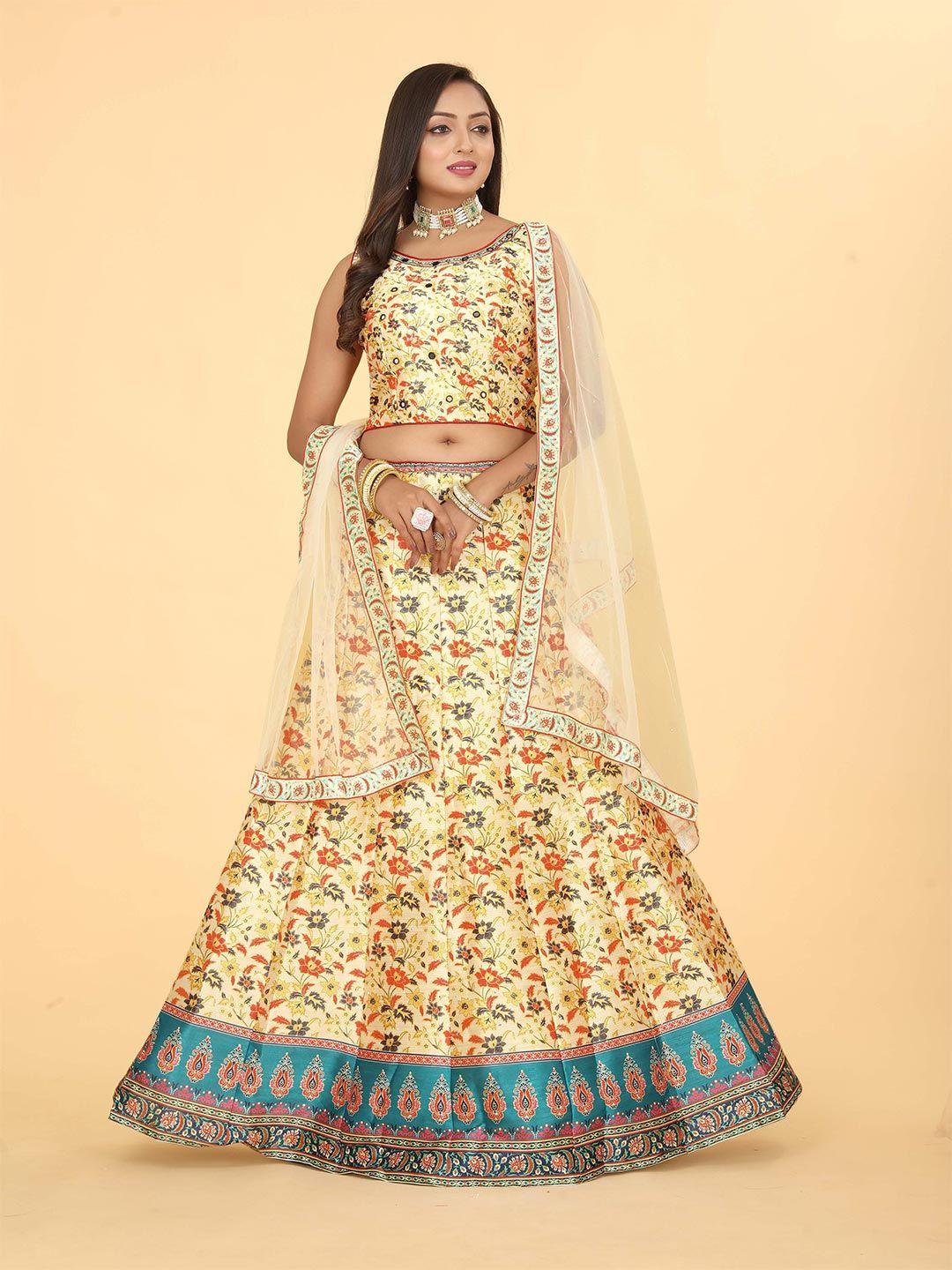 ethnictree floral printed beads and stones ready to wear lehenga & blouse with dupatta