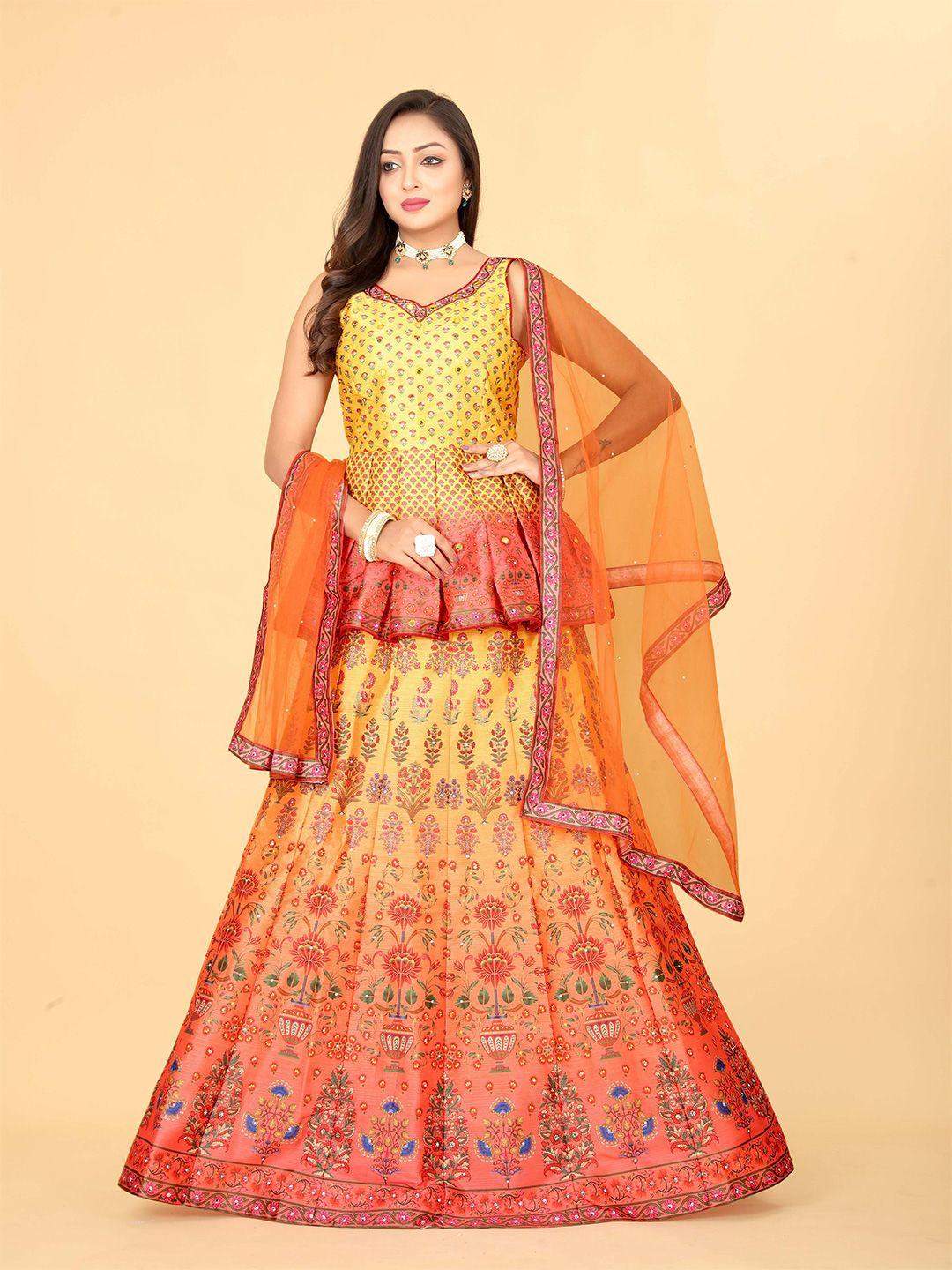 ethnictree printed beads and stones ready to wear lehenga & blouse with dupatta
