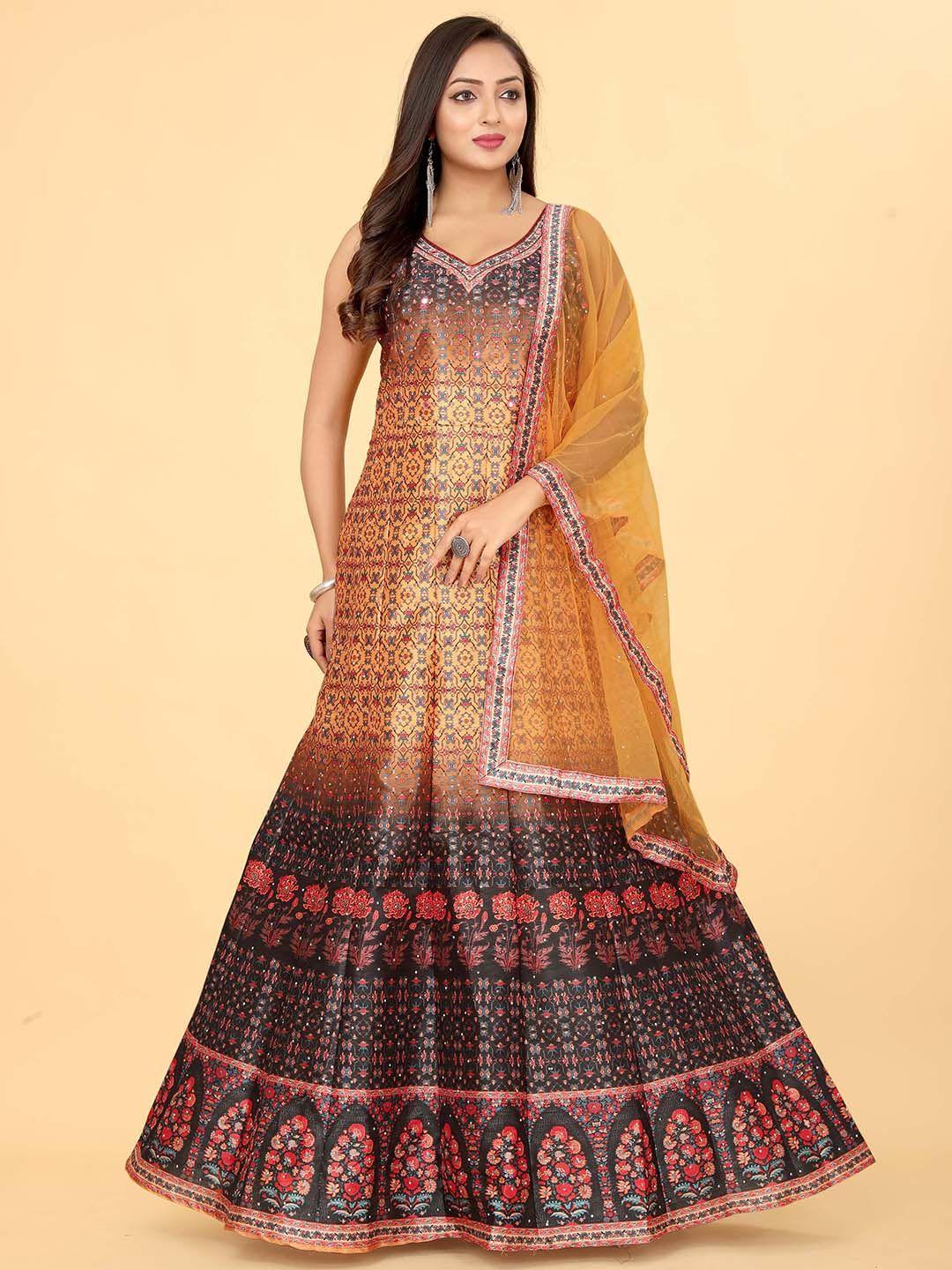 ethnictree ethnic motif printed silk maxi gown ethnic dress with dupatta