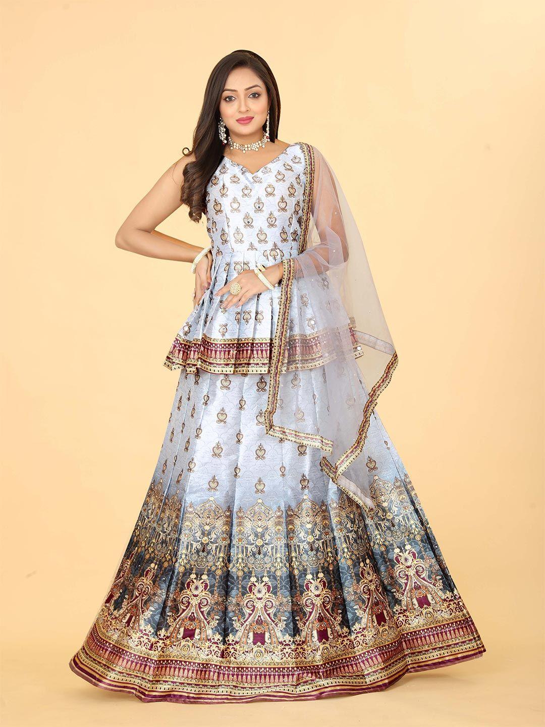 ethnictree ethnic printed beads and stones ready to wear lehenga & blouse with dupatta