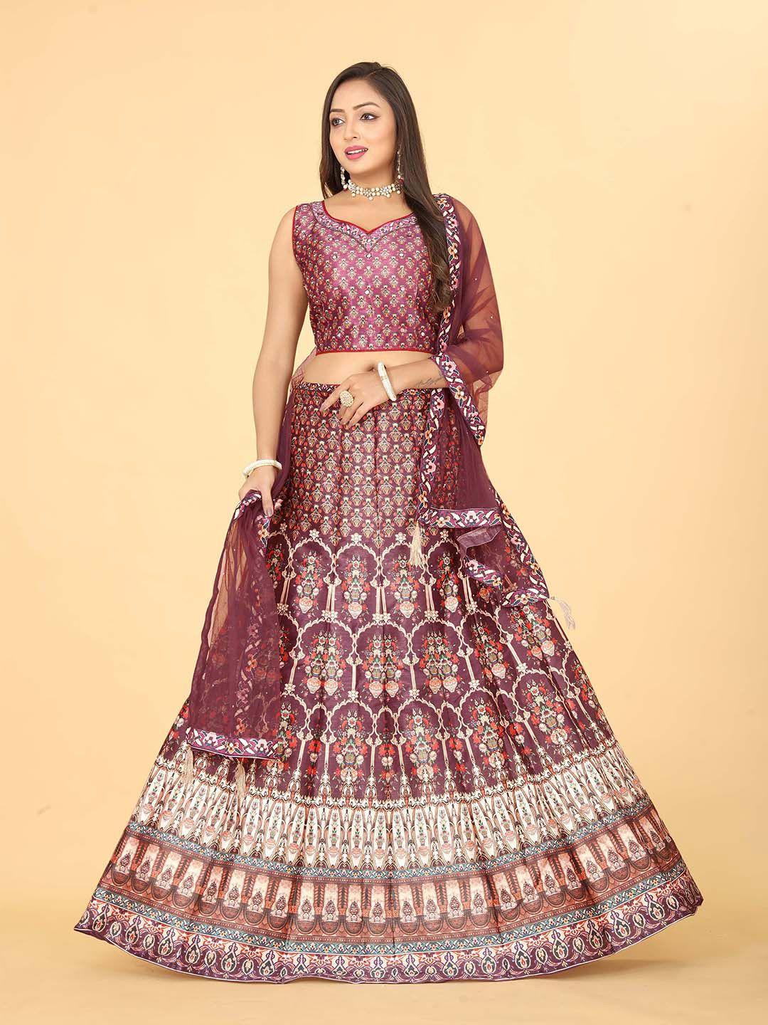 ethnictree ethnic printed beads and stones ready to wear lehenga & blouse with dupatta