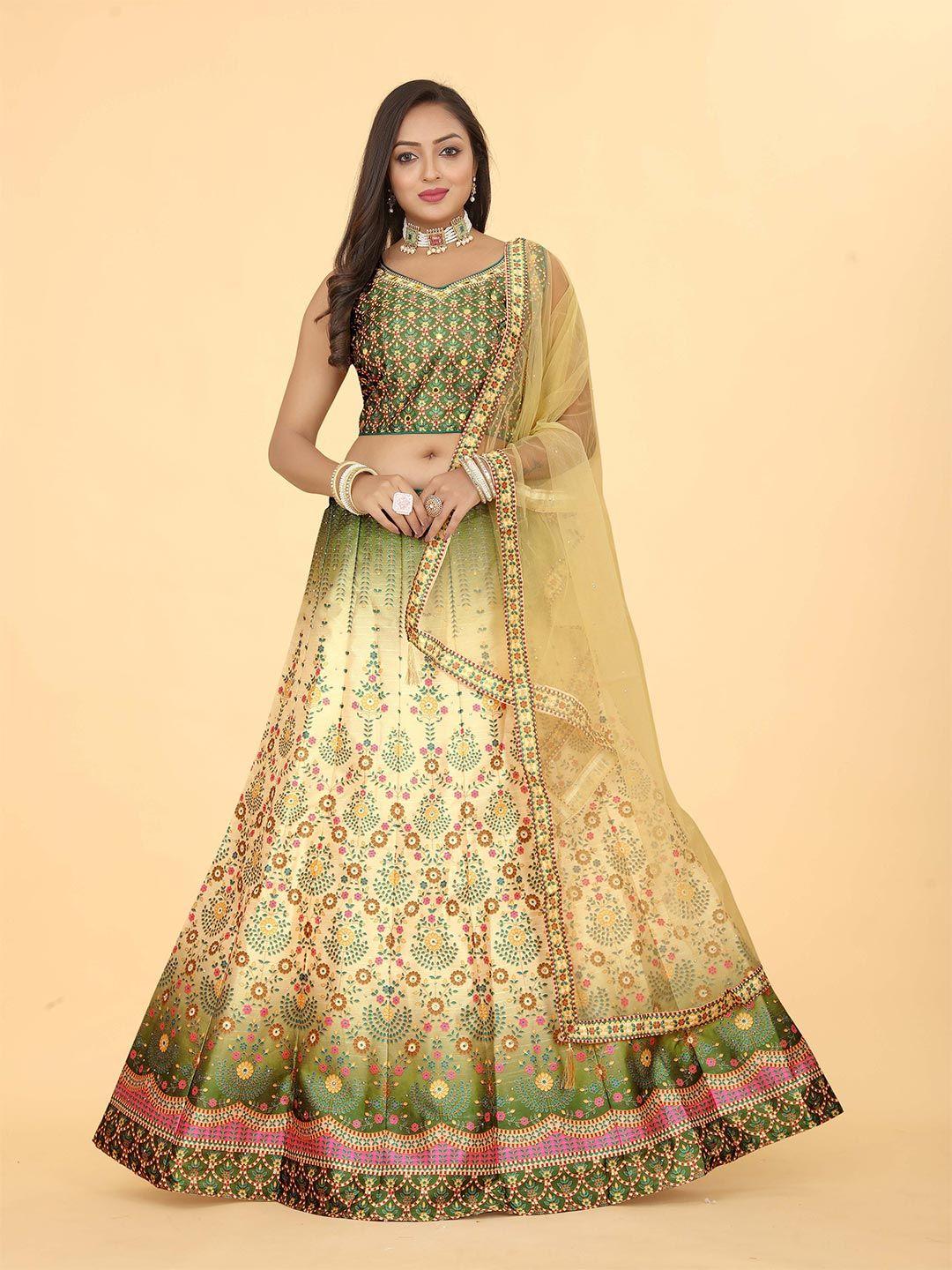ethnictree floral printed beads and stones ready to wear lehenga & blouse with dupatta