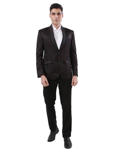 ethnix by raymond black & maroon tailored fit striped two piece suit