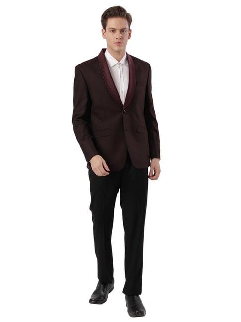 ethnix by raymond maroon tailored fit printed two piece suit