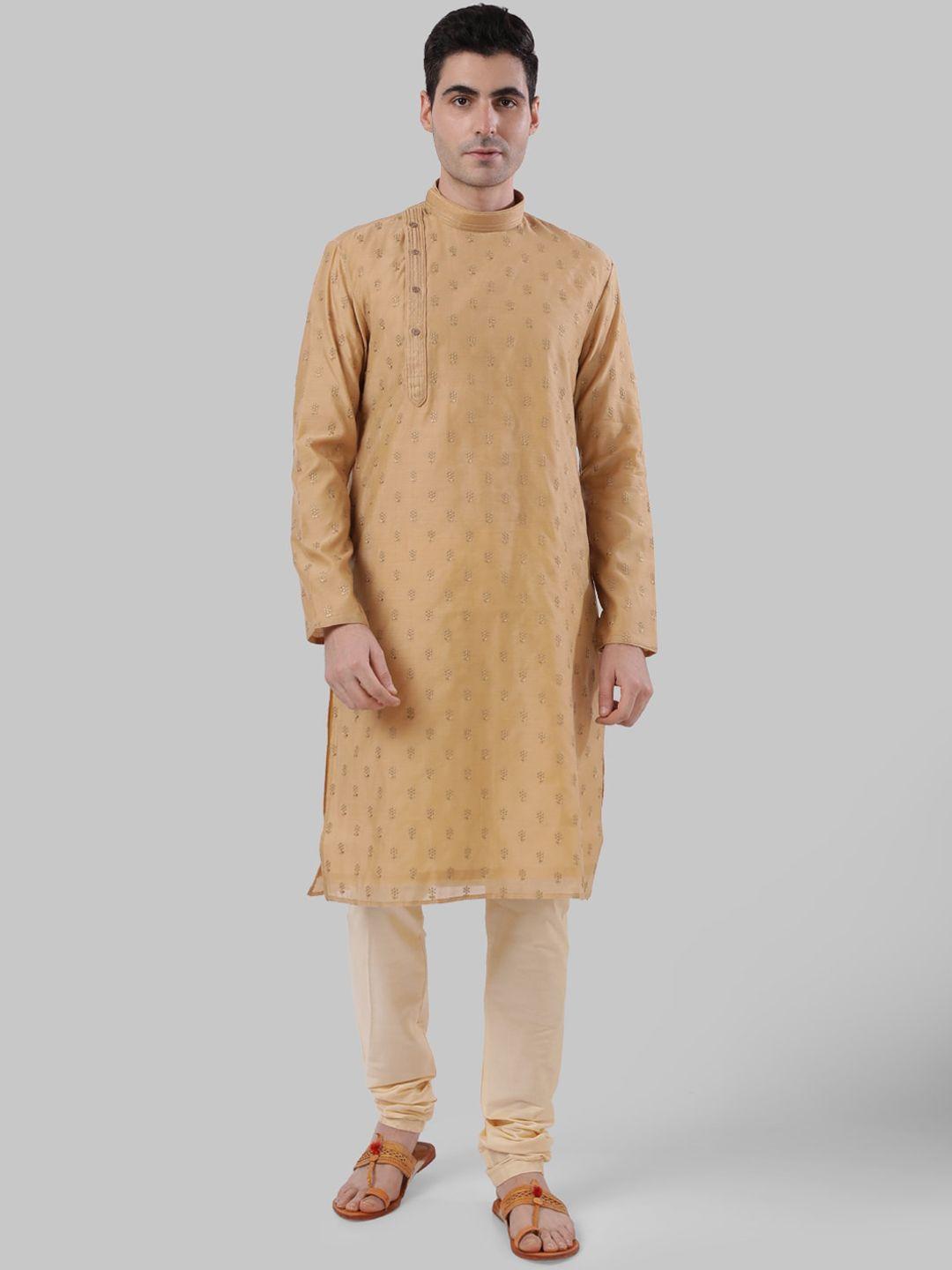 ethnix by raymond men beige floral embroidered kurta