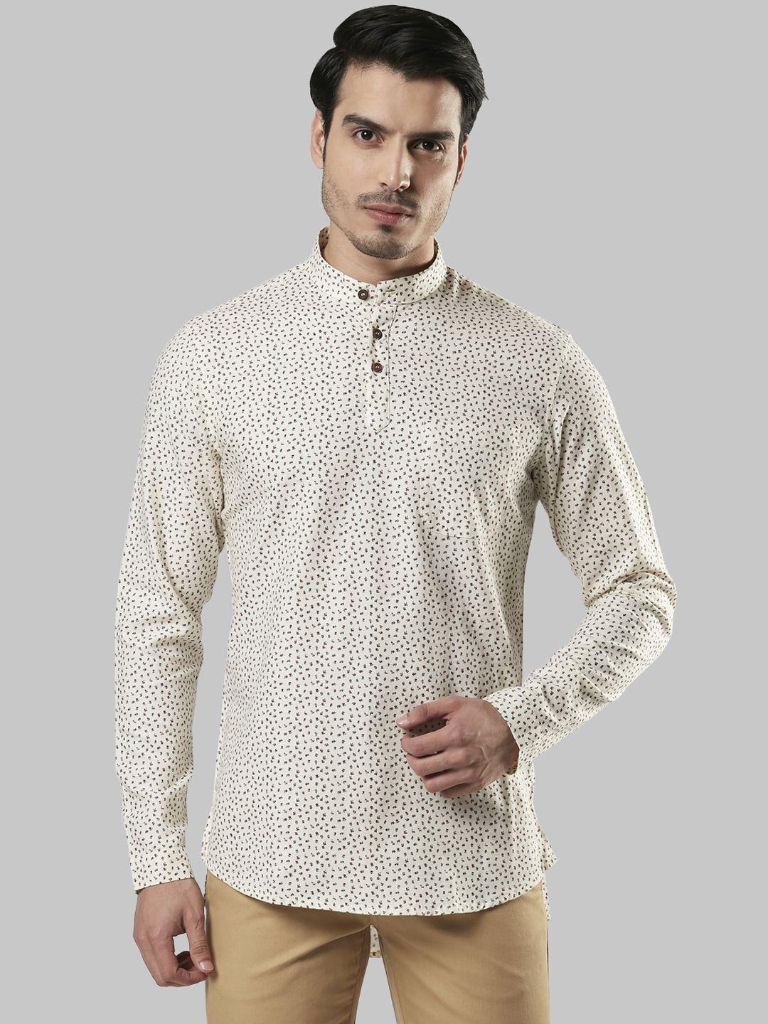 ethnix by raymond men beige printed straight kurta