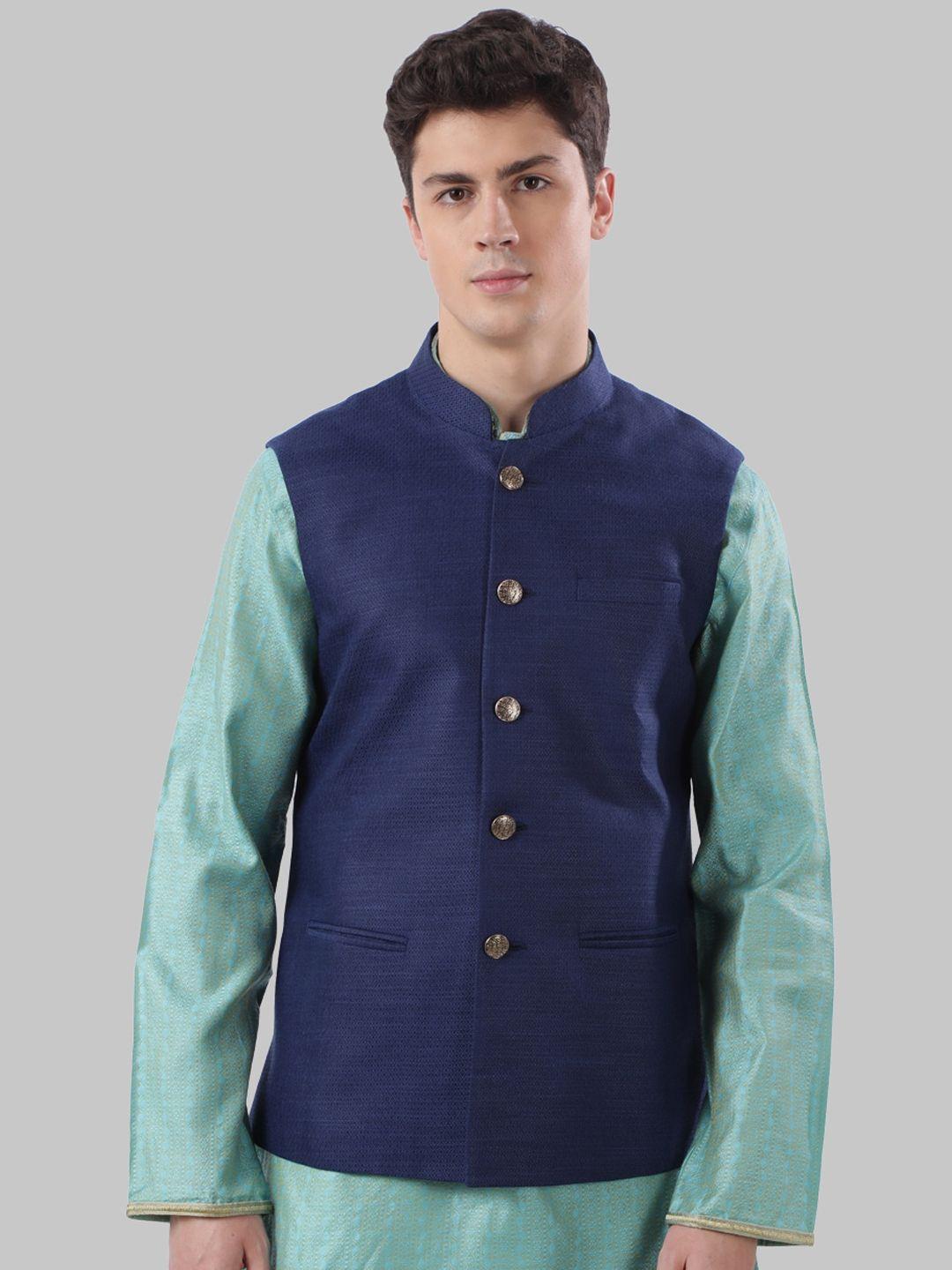 ethnix by raymond men blue solid nehru jacket