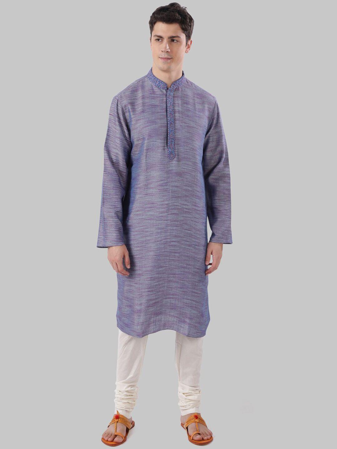 ethnix by raymond men blue solid straight kurta