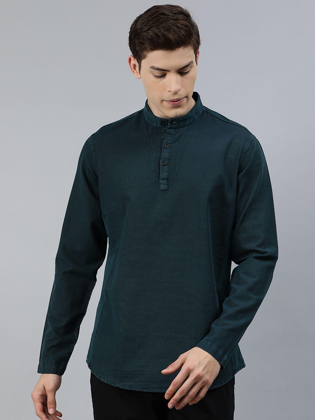 ethnix by raymond men green solid straight kurta