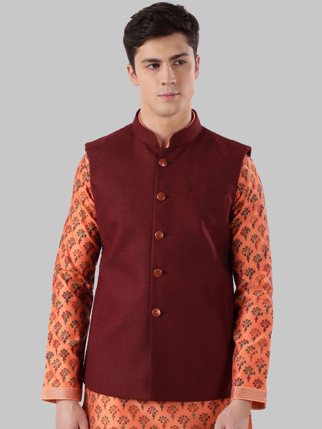 ethnix by raymond men maroon solid lightweight nehru jacket