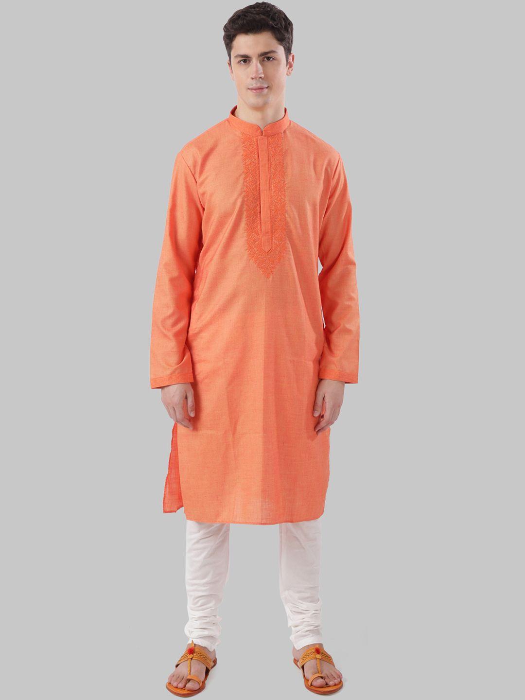 ethnix by raymond men orange solid straight kurta