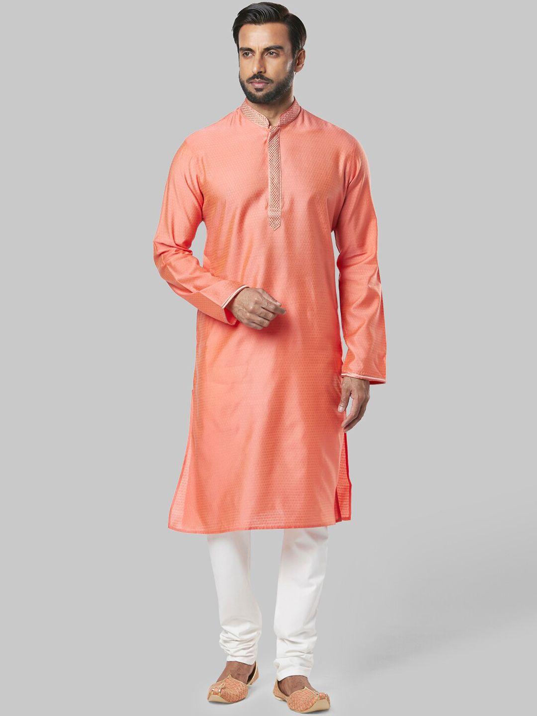 ethnix by raymond men peach-coloured self design kurta