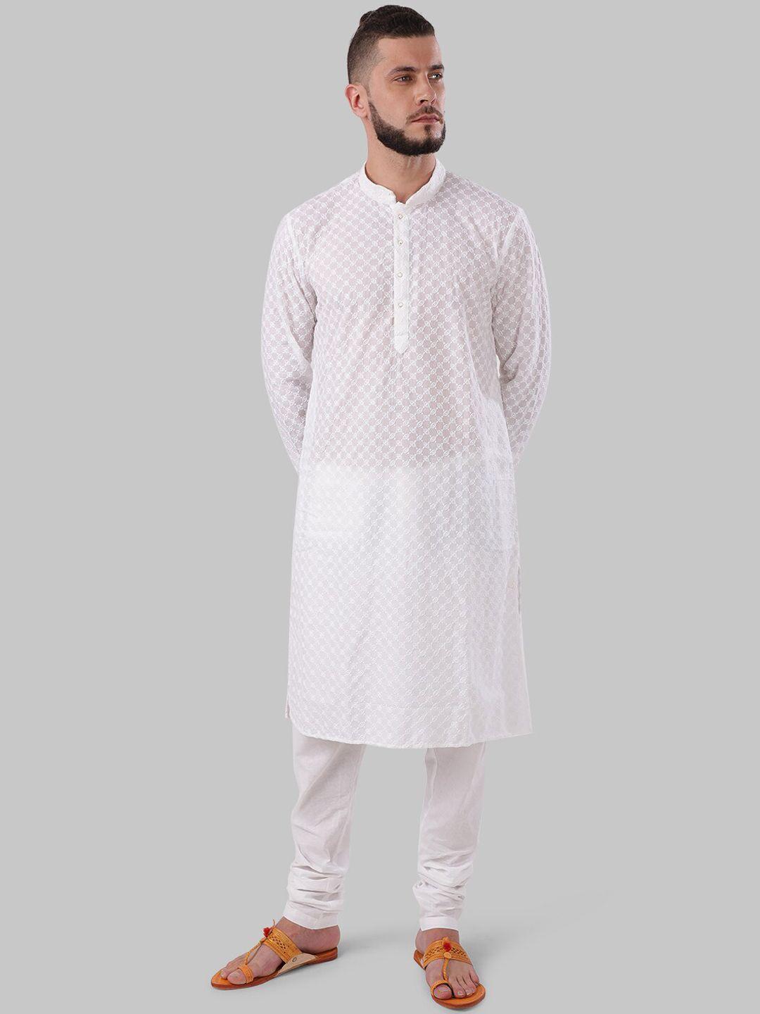 ethnix by raymond men white chikankari straight kurta