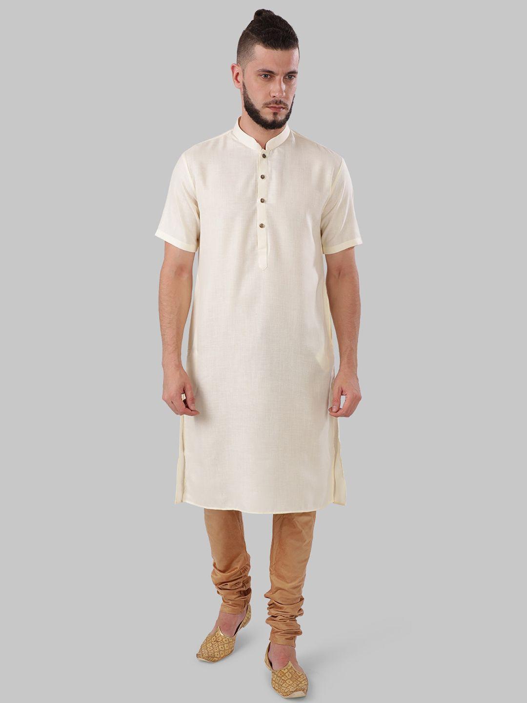 ethnix by raymond men white woven design straight kurta