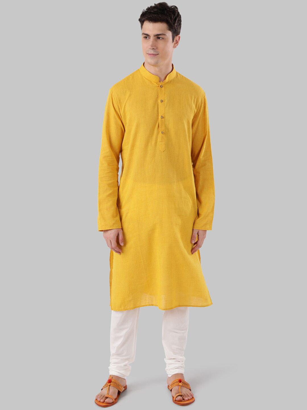 ethnix by raymond men yellow embroidered straight kurta