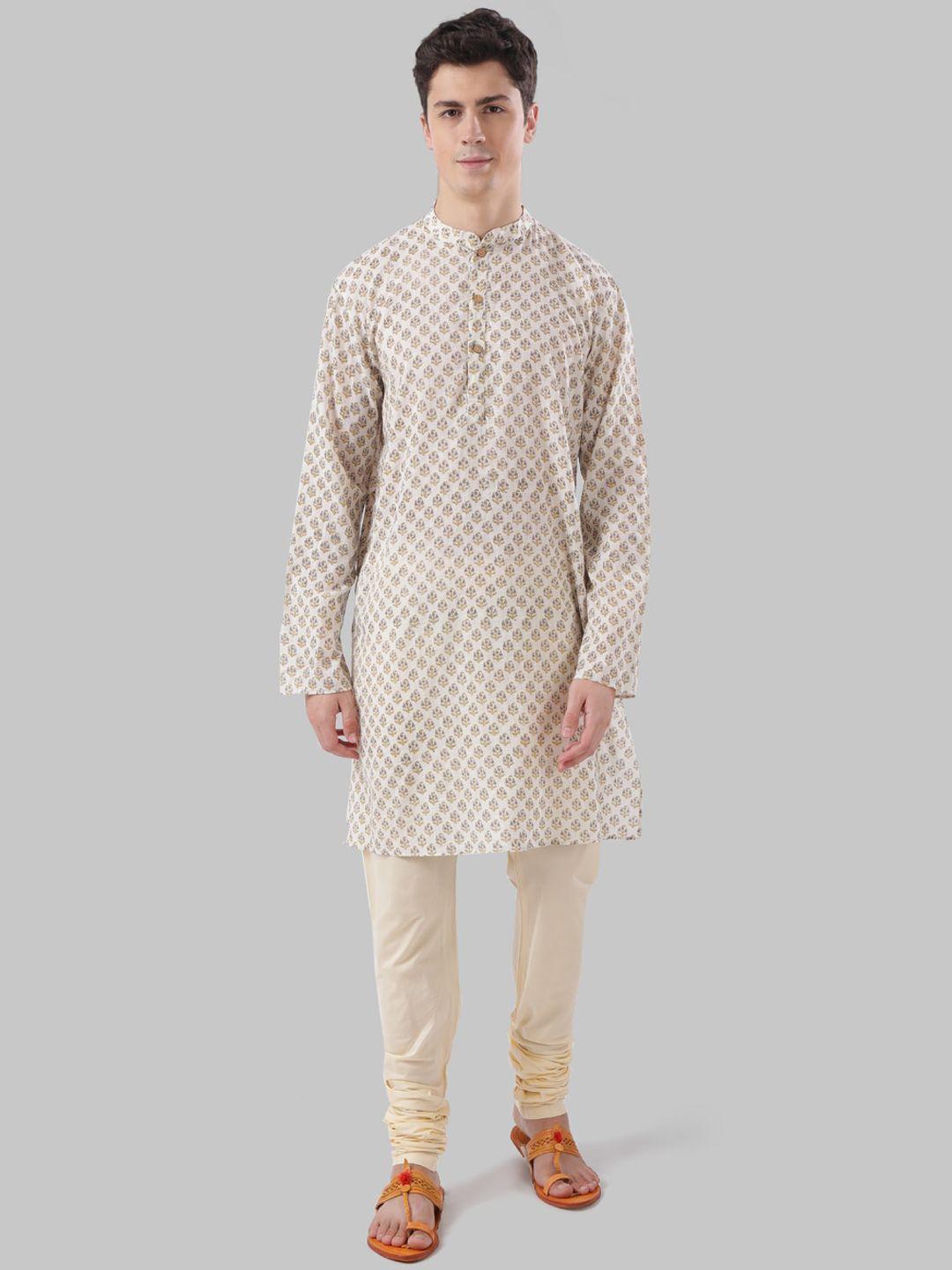 ethnix by raymond men yellow woven design straight kurta