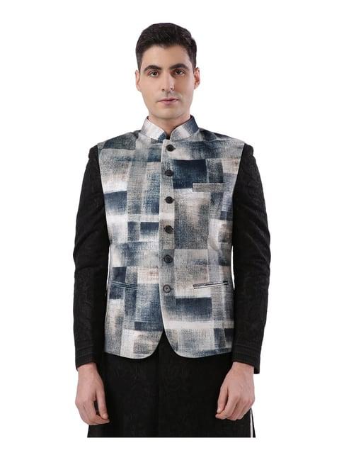 ethnix by raymond multicolor regular fit printed nehru jacket