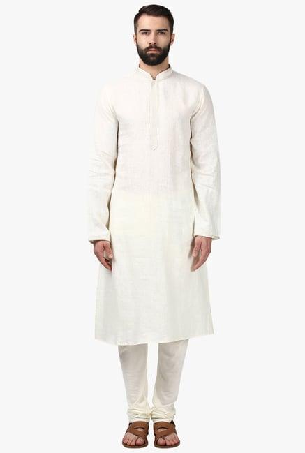 ethnix by raymond white regular fit linen kurta set