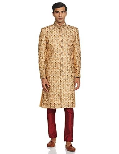 ethnix men's heavy hand emb. sherwani with churidar jacket (rtsb00581-m8_dark maroon_104)