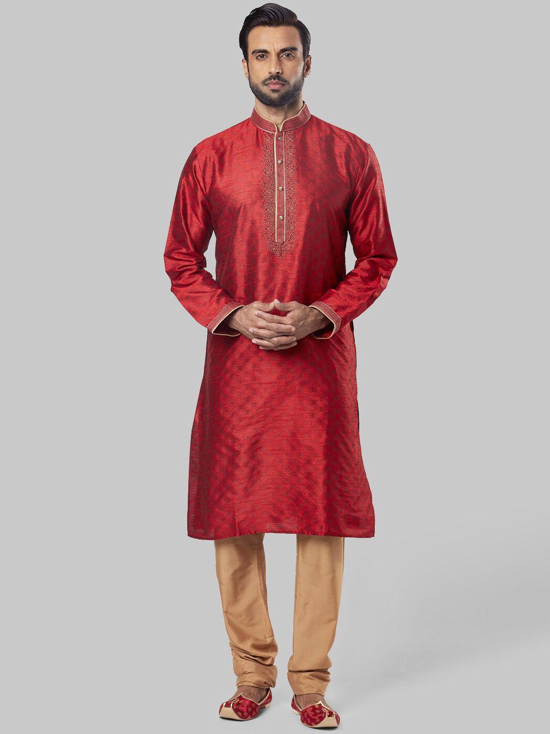 ethnix men maroon thread work kurta