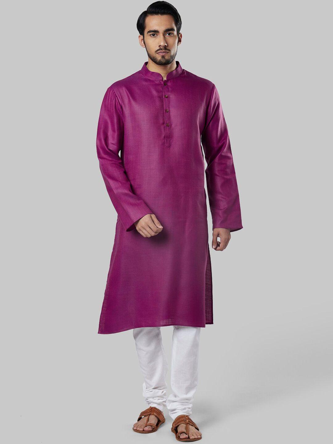 ethnix men purple mandarin collar cotton kurta