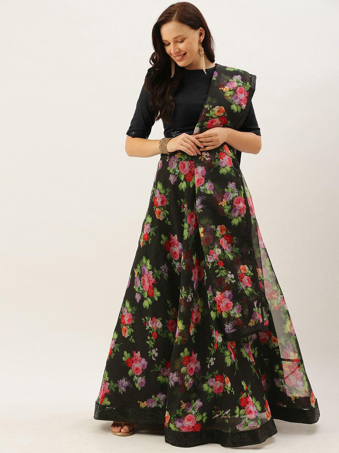 ethnovog black  pink solid lehenga  made to measure blouse with dupatta