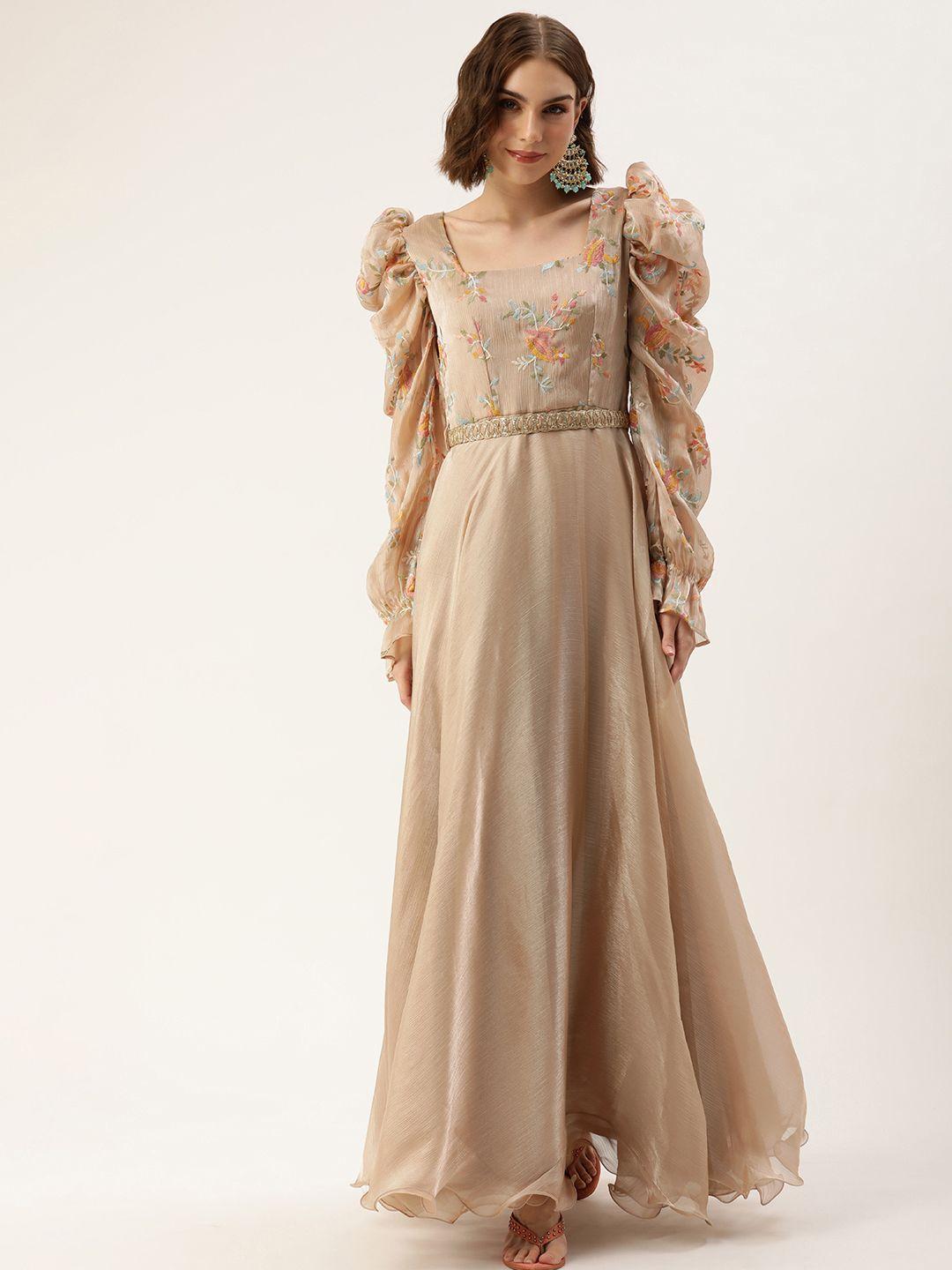 ethnovog floral embroidered puff sleeves gown