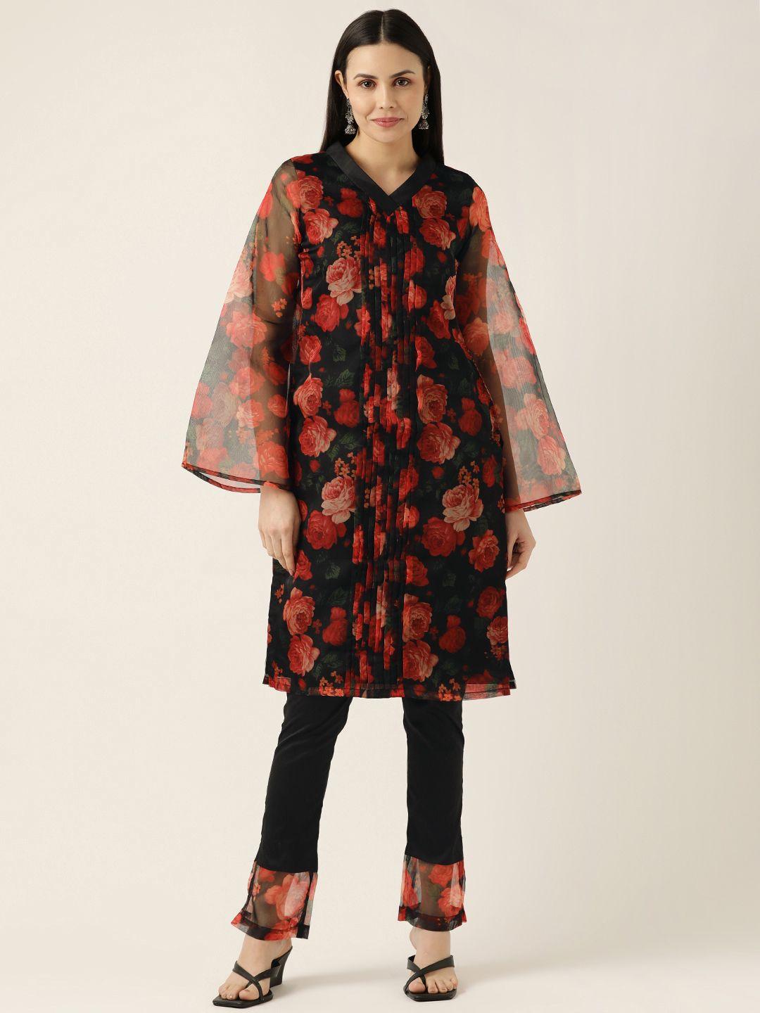 ethnovog floral printed flared sleeves kurta with trousers