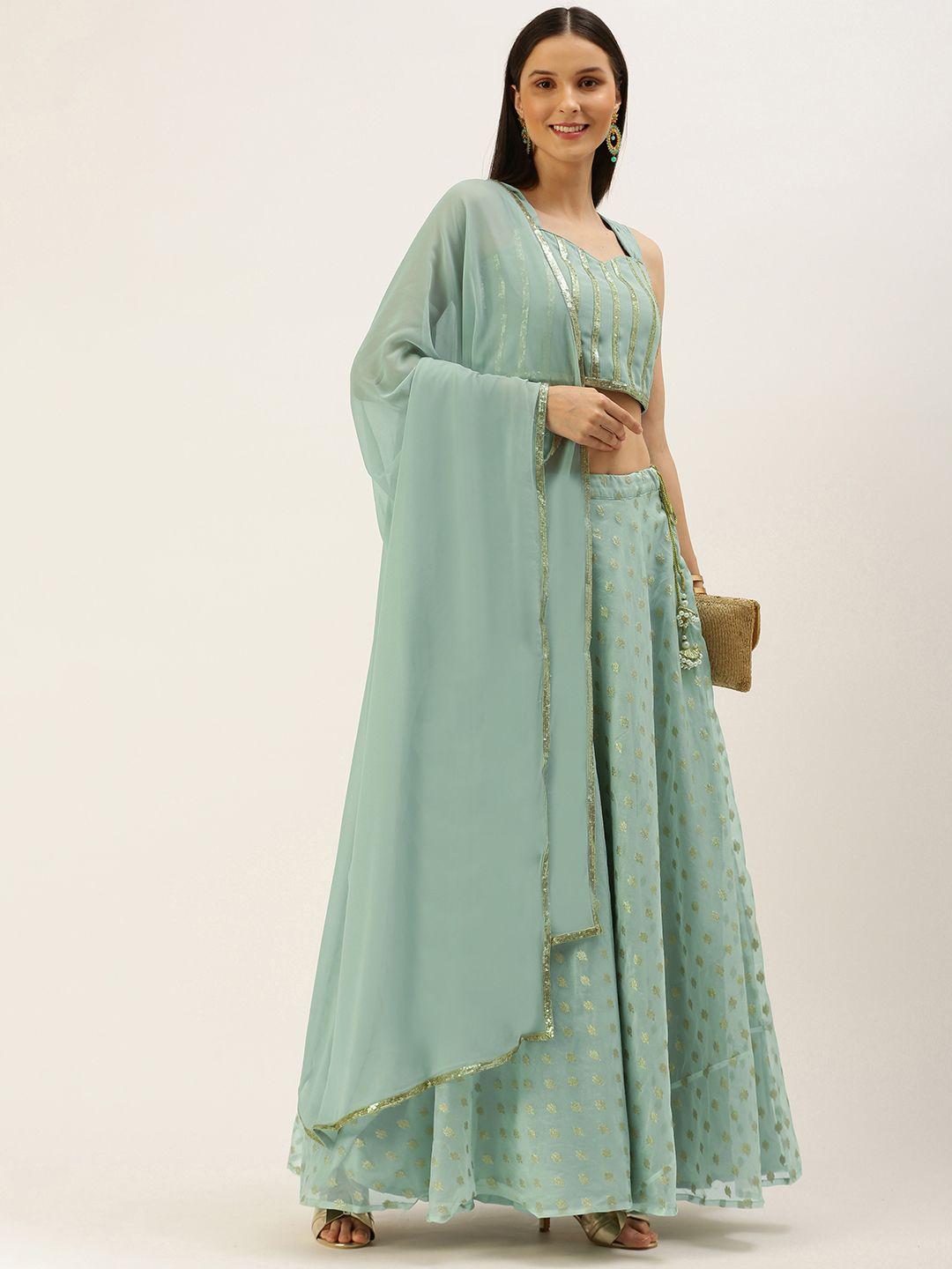 ethnovog green embellished sequinned ready to wear lehenga  blouse with dupatta