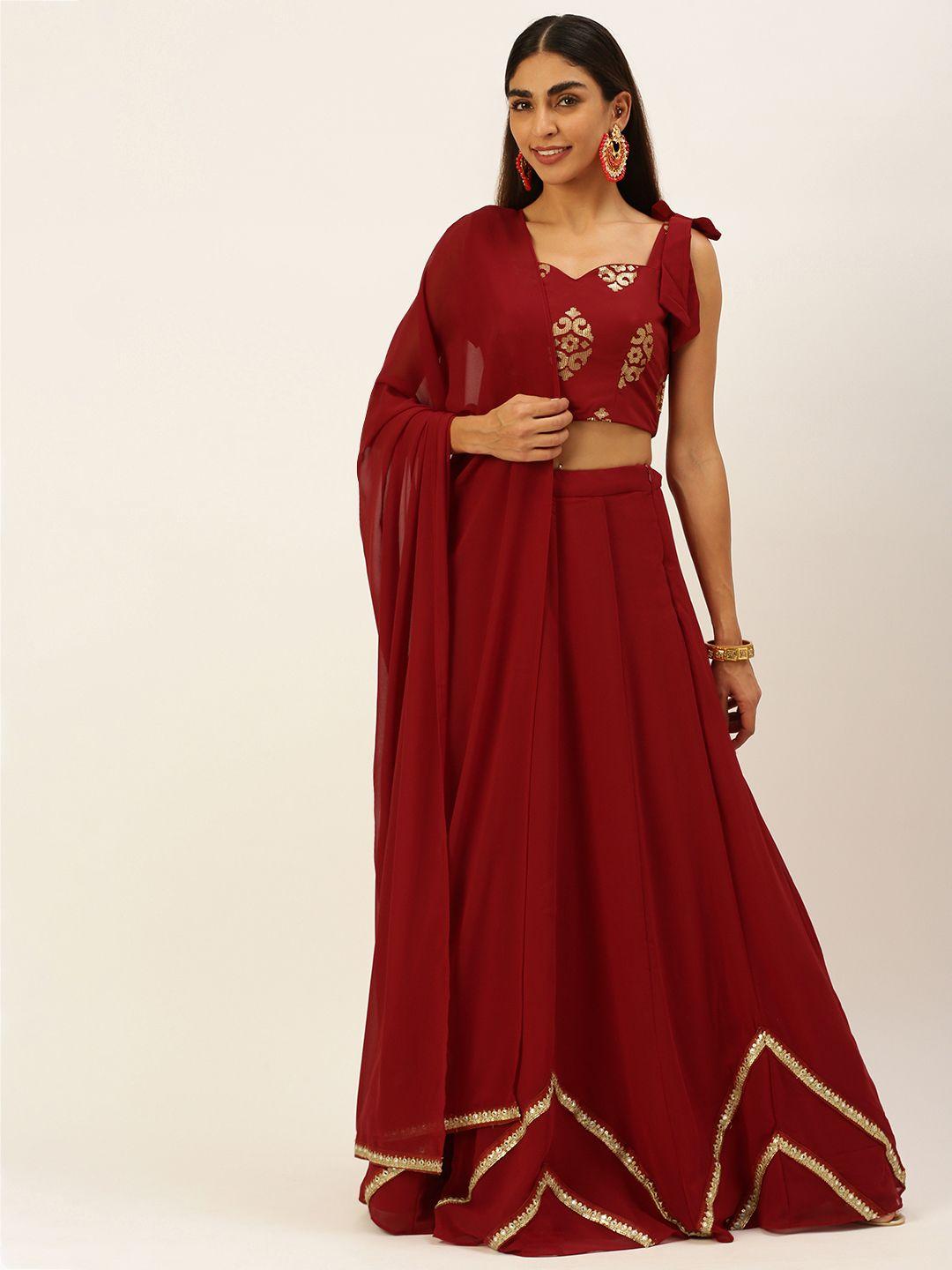 ethnovog maroon embellished sequinned made to measure lehenga  blouse with dupatta