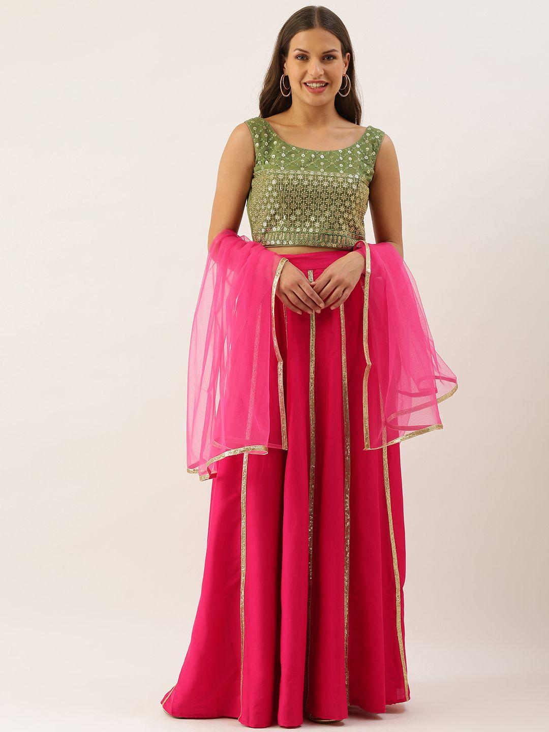 ethnovog pink  gold embellished made to measure lehenga  blouse with dupatta