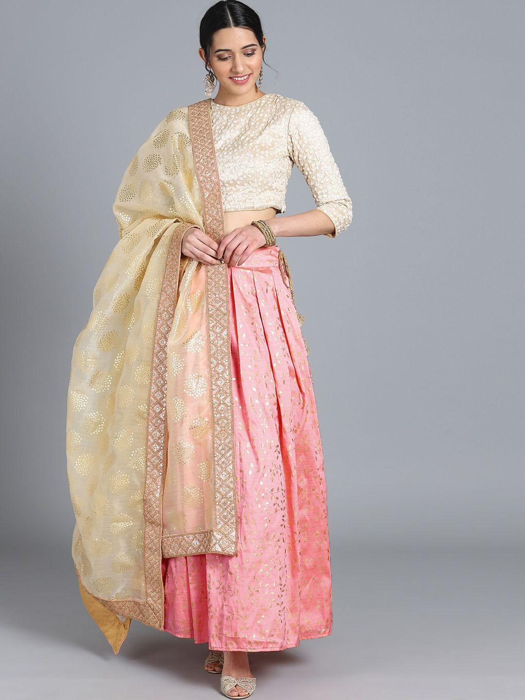 ethnovog pink  off-white printed made to measure lehenga  blouse with dupatta